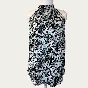Kaileigh Women’s Black, Mint Green and White Floral Halter Top Size Small